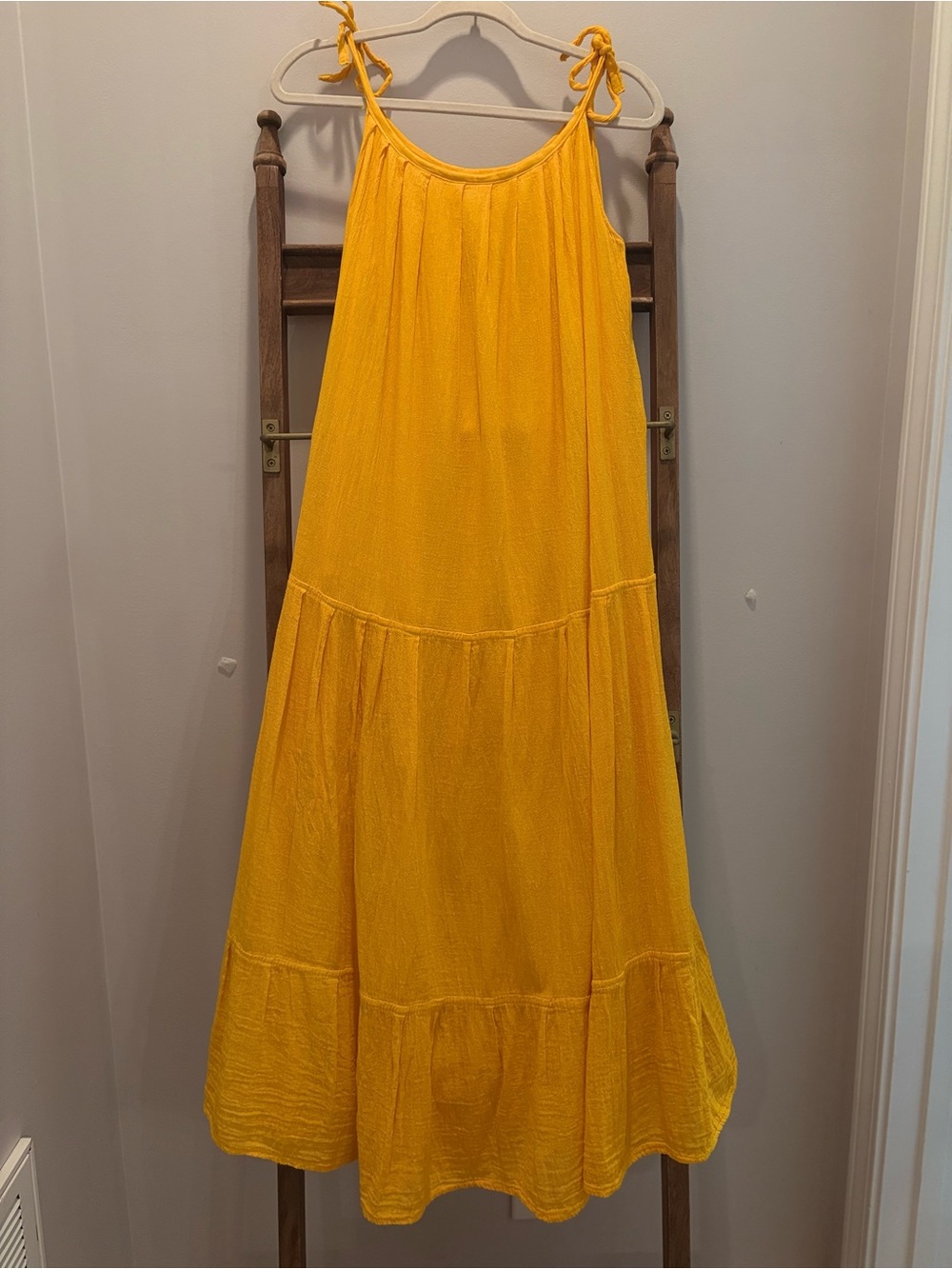 Yellow Tiered Maxi Skirt with Tie Shoulders